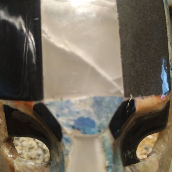 Mayan Death Mask Mother Pearl Onyx Abalone Burial Mosaic Sculpture Folk Art - Picture 8 of 11